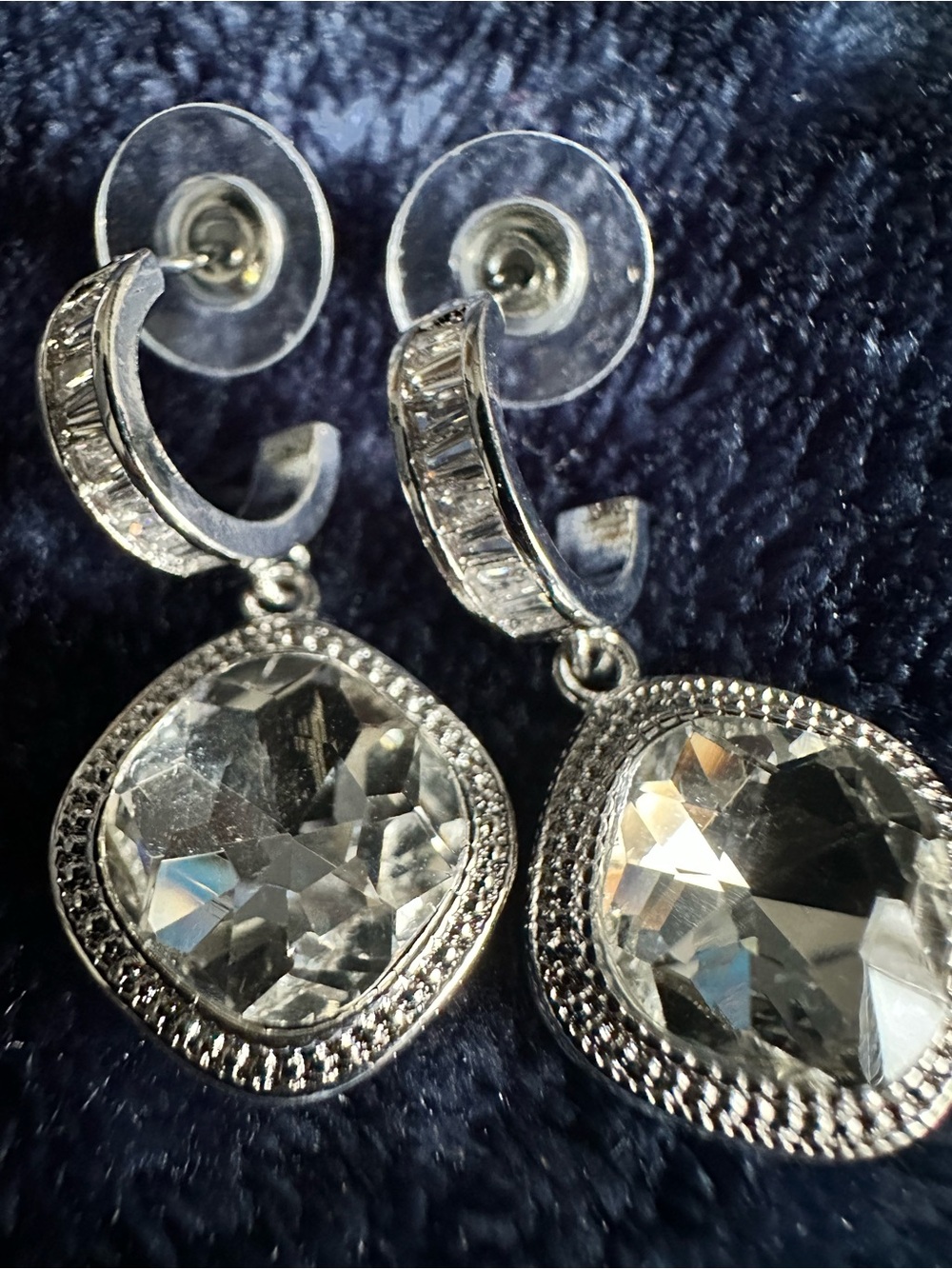 Silver-Tone Clear Crystal Drop Earrings